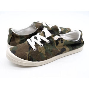 Forever Shoes Womens 8.5 Green Camo Fabric Casual Slip On Sneakers Low Top